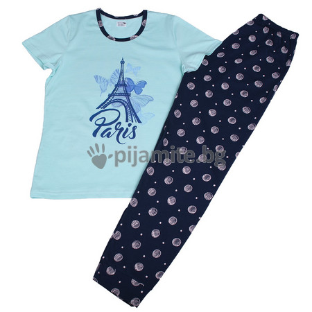 Дамски пижами Пижами с къс ръкав Дамска пижама къс ръкав, дълъг панталон, Париж 155